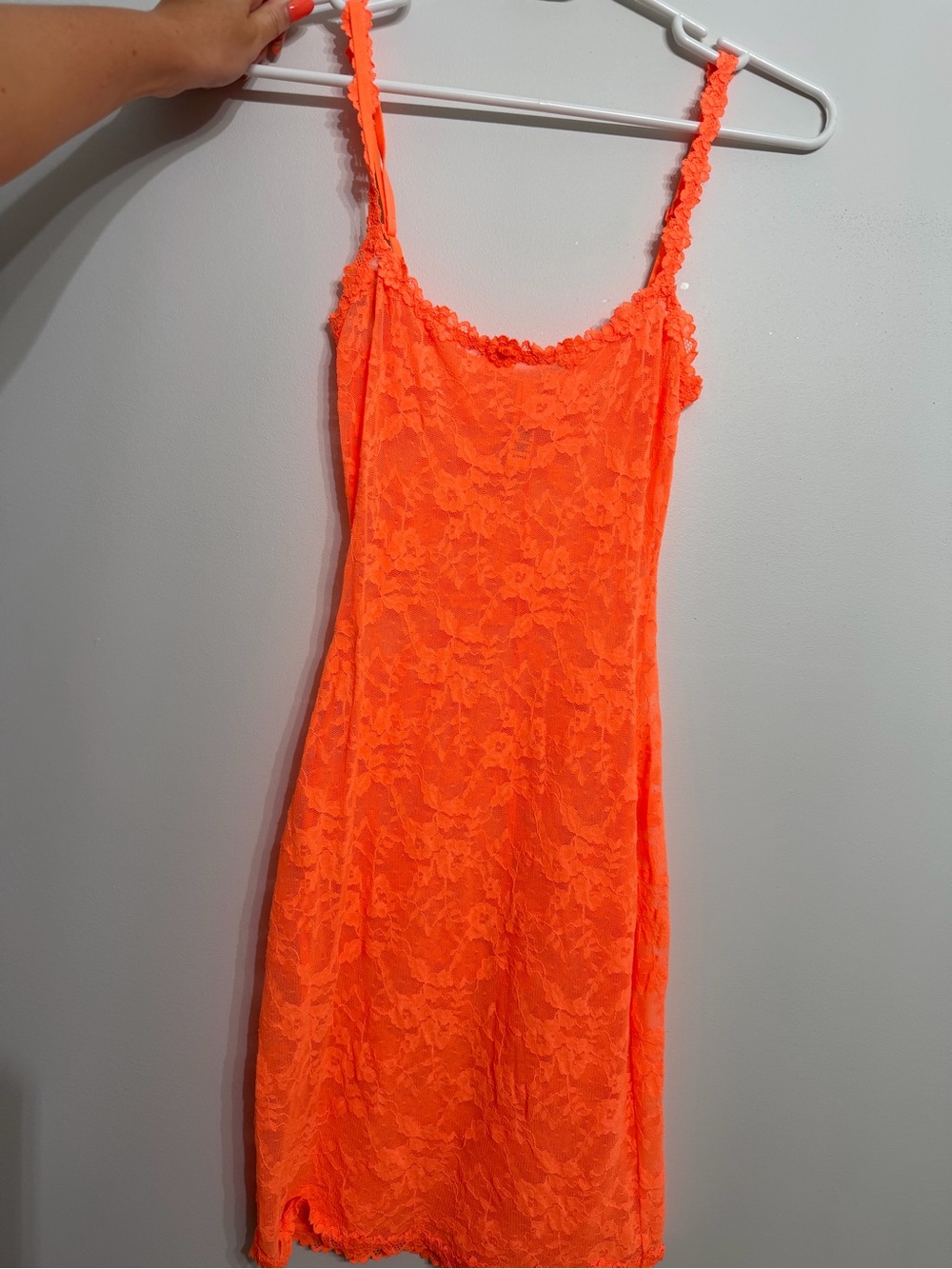 SKIMS Neon Orange Lace Mini Slip Dress ✨